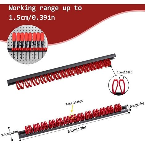 Porta cacciaviti da parete in 4 pezzi – barre portaoggetti in acciaio da 35 cm, rosse, per garage, officina o casa