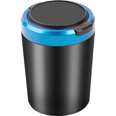 Anti-Odor Car Ashtray With Lid, Carbon Fiber Pattern Car Smoke-Free Portable Car Ashtray With LED Light (Blue)
