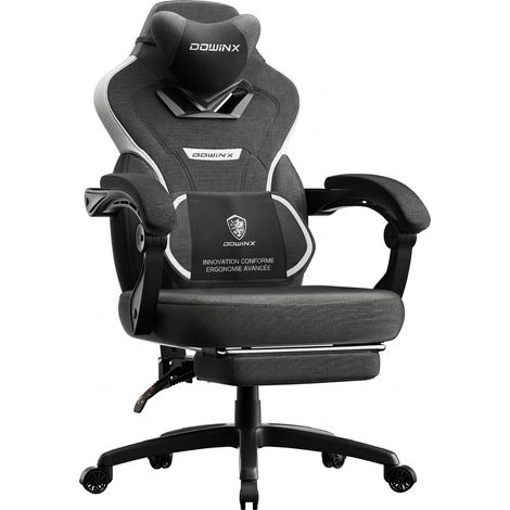Fauteuil gaming ergonomique noir, repose-pieds, inclinable 90-145°, coussin lombaire, accoudoirs articulés (1/5)