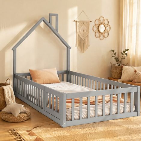 Letto a casetta 90x200 con sponde grigio OKMYHOME (1/5)