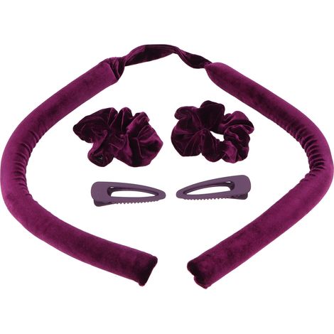 Lot de 3 Rouleaux Chauffants Bandeau Cheveux Boucles Ruban Magique avec Pinces et Scrunchies pour Nuit Violet (1/5)