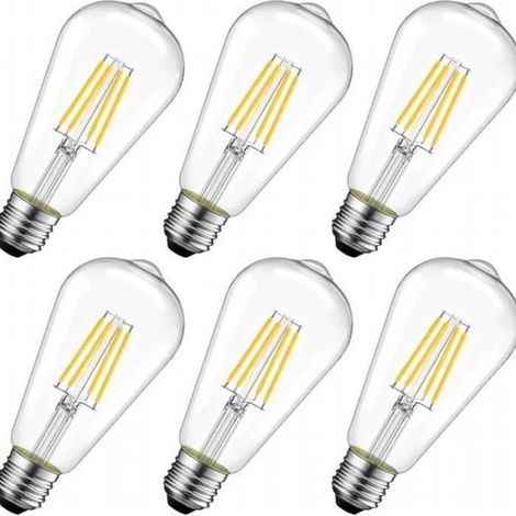 8W Ampoule LED Filament E27 ST64, Equivalent à Ampoule Incandescente 60W, 2700K Blanc Chaud,Lot de 6 (1/5)
