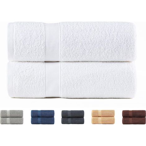 Lot de 2 Serviettes de bain, Coton 550 g/m², Très absorbantes, Séchage rapide, Blanc, 70 x 140 cm, Salle de bain (1/5)