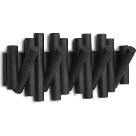 Umbra Picket Appendiabiti da parete con 5 ganci ribaltabili, Pino, Nero (1/5)