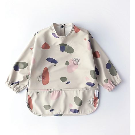 Tablier de Mangeage Enfant Imperméable à Manches avec Poche, Salopette Lavable Douce, Barboteuse Colorée Beige Taille S 6-12 Mois (1/5)