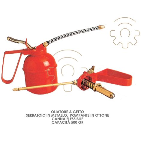 Oliatore a getto gr 500 serbatoio mettallico canna flessibile cm 16 pompa ottone