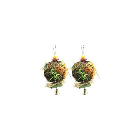 Lot de 2 jouets à mâcher pour oiseaux, balle en rotin et papier, cloche suspendue pour perroquet – (1/5)