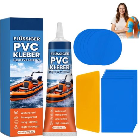 Kit de Réparation Piscine 60ml, Colle PVC Étanche Transparente et 10 Patchs une raclette, Rustine Piscines pour Rustine Spa Gonflable, Bouées, Matelas, Bateaux, Forte adhérence,Utilisation Extérieure (1/5)