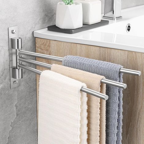 Toallero giratorio de acero inoxidable para montaje en pared con rotación de 180° y doble barra para baño y cocina. (1/5)