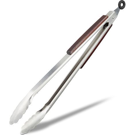 10022815 Stainless Steel Kitchen Barbecue Tongs for Grilling Sausages and Salads, 38 cm, Silver (1/5)