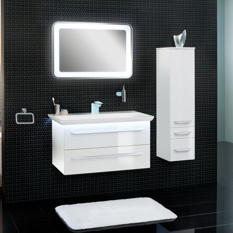 Lanzet M9 Badmöbel Set 5-teilig, 100cm breit, Weiß, LED Spiegelelement + Midischrank"-"90132145 (1/5)