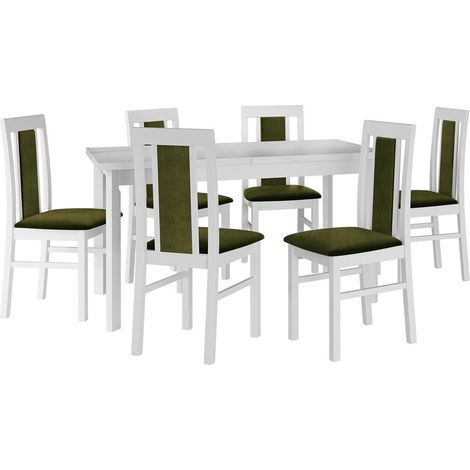 Conjunto de mesas y sillas para comedor Victorville 315, Blanco, 78x80x140cm, Diámetro: 0, Número de asientos: 6, Estilo: Contemporary