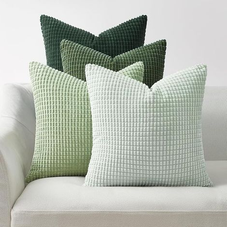 Light Green Corduroy Floor Cushion Covers Soft Cushion Covers for Sofa Living Room Bedroom Bed Vintage Style Natural Art Deco Set of 4 (1/5)