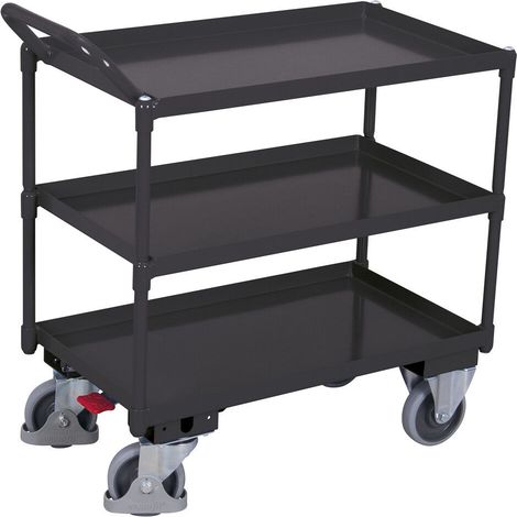 VARIOfit Tischwagen mit Wanne, gebogenem Schiebegriff und 3 Ladeflächen 845x495mm Anthrazitgrau RAL 7016