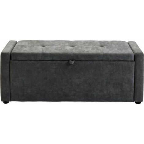 Banco de almacenaje para pie de cama de lino gris oscuro 122 x 48 x 44 cm HOMVRA (1/5)