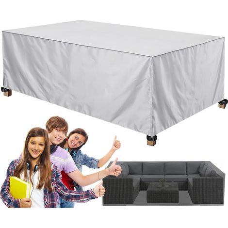 Housse imperméable meuble jardin en tissu 210D Oxford, anti-UV et coupe-vent pour canapé et table extérieure (140×120×100cm argenté) (1/5)