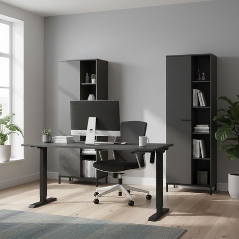 Bureau réglable électrique 160 cm + 2 armoires anthracite - TZEKA