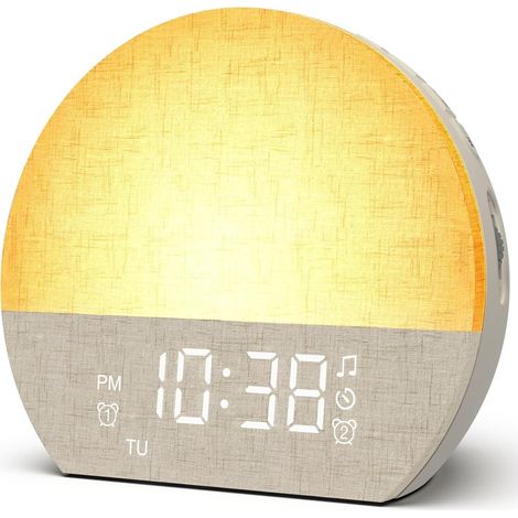 Réveil Lumineux Simulateur d'Aube, Reveil Matin Lampe de Chevet Réveil Lumière Veilleuse avec 2 Reveils/8 Couleurs/7 Sonneries/30 Sons, Lampe de Reveil pour Enfant Adulte (1/5)