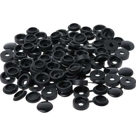 100 cache-vis en plastique, capuchons de vis en plastique, cache-vis, rondelles de cache-vis, cache-vis décoratifs (noir) (1/5)