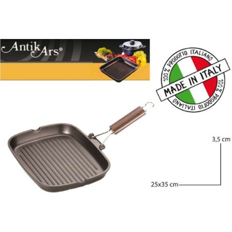 Bistecchiera Grill in Alluminio con Manico Pieghevole 25 x 35 cm Delizia