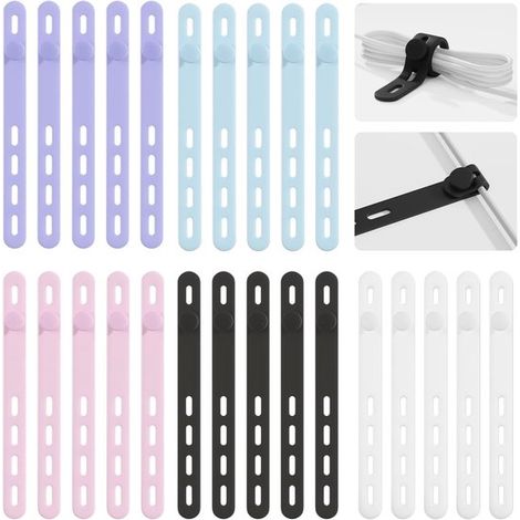 Attaches de câble - 130 x 12 mm - Silicone - Organisateur de câbles - 20 attaches - Boucles de câble - Enrouleur de câble - Détachable - Élastique (1/5)