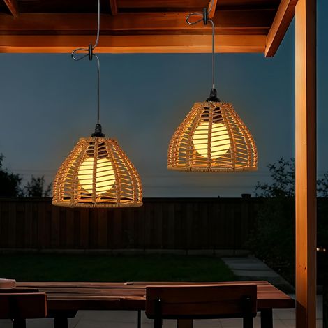 Lanterne Solaire Exterieur Jardin, 2 Pièce Lampe Solaire Exterieur, Suspension Solaire Exterieur Rotin, Lanterne Solaire pour Balcon Terrasse Camping Décoration (1/5)