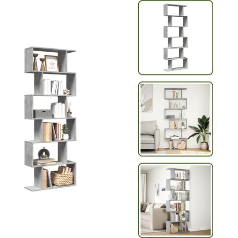 vidaXL Raumteiler-Bücherregal 6 Etagen Betongrau 70x24x193 cm (1/5)