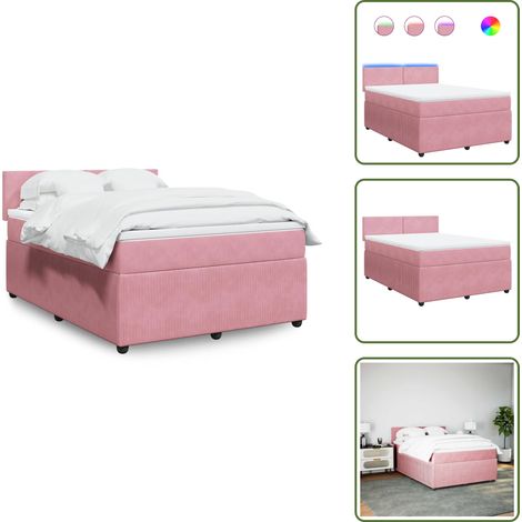 Cama con luz LED - vidaXL Cama box spring con colchón terciopelo rosa 160x200 cm - Cama de muelles ensacados