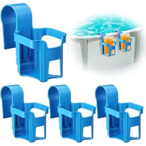Lot de 4 porte-gobelets de piscine en plastique, accessoires polyvalents, adaptés à la plupart des piscines (bleu) (1/4)