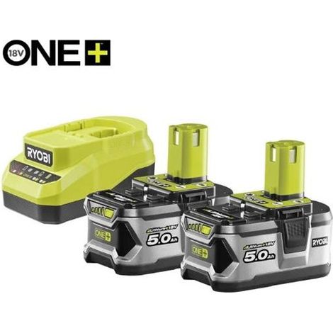 Pack énergie RYOBI RC18120A-250 chargeur Rapide 18V 2A + 2 Batteries Lithium+ 5Ah ONE+™