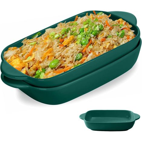 Lot de 2 Plats à Gratin en Céramique - 23 x 13 cm Style Nordique Vitré Petit Plat de Four Rectangulaire pour Lasagnes, Pâtisseries, Aliments Gourmands, Résistants à la Chaleur (Vert Foncé) (1/5)