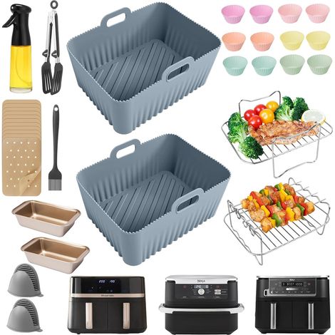 ENSINE Air Fryer Accessories for Double Zone AF400EU, AF500EU, 9L-10.4L Air Fryer, with Silicone Mould, Cake Mould, Kitchen Oil Spray, Baking Paper, AirFryer Grill etc (1/5)