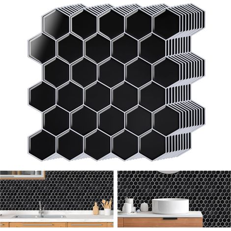 TolleTour Fliesenaufkleber 30x30cm Fliesen-Folie 10 PCS Deko selbstklebende Klebefliesen Schwarz für Küche Bad Wohnzimmer Zimmer (1/5)