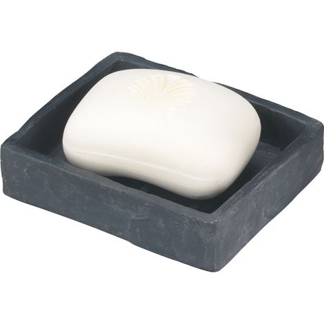 WENKO Seifenschale Slate Rock, Schieferoptik, Schwarz, Polyresin anthrazit