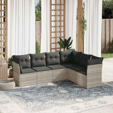 Ensemble de Salon de Jardin 6 Places en Résine Tressée Gris Clair avec Coussins Modulaires Meuble Extérieur (1/5)