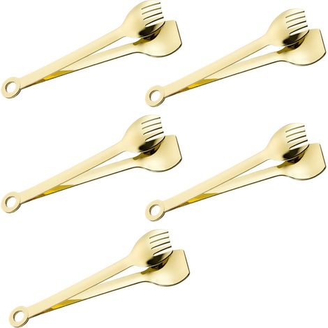 Pincettes Apéritif - Acier Inoxydable Doré - 15 cm - Pour Buffet, Cuisine, Barbecue - Lot de 5 (1/5)
