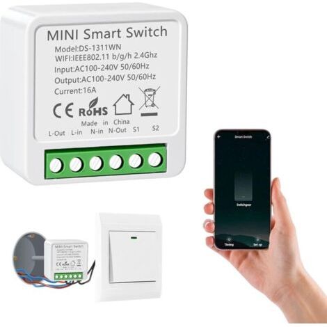 1PC Interrupteur WIFI, Interrupteur Connecté Compatible avec Alexa, Alexa Interrupteure Intelligent avec Tuya Smart Life APP, Montage Encastré Dans le Socle, 2 Voies, Conducteur Neutre Nécessaire (1/5)