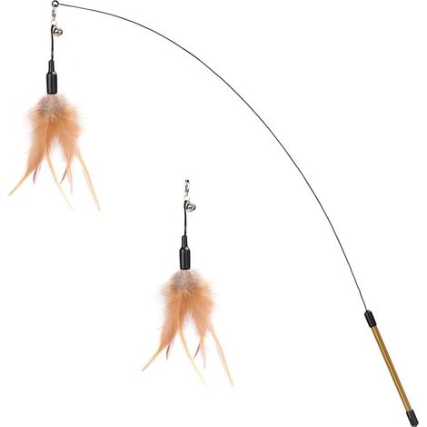 Plumeau de Jeu pour Chat, Canne à Pêche avec Une Baguette Extra Large de 88cm et Une Petite Clochette, Jouet Plumeau à Plumes pour Chat Chaton, Bâton Jouet Fil Chaser, Plume Brune Jouet canne à plume (1/5)