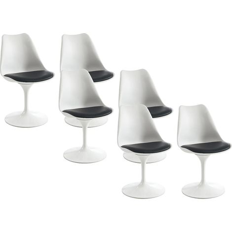 Lot de 6 chaises en polypropylène, simili et acier - Blanc et Noir - XAFY (1/5)