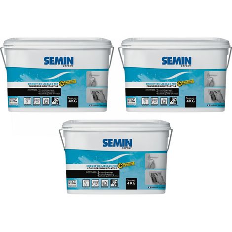 Lot de 3 enduits de lissage poussière maîtrisée pour finition des murs Semin - 3 fois moins de ponçage pour 3 fois moins de poussière - intérieur - seau de 4 kg (1/5)
