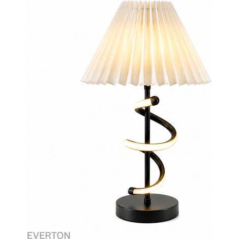 Lampe de Chevet Européenne Plissée 46 cm, Lampe de Table Chambre avec Abat-jour en Tissu, Base E27 + Ruban LED Décoratif, Structure Métal Noir, Lumière Douce pour Chambre, Salon, Bureau