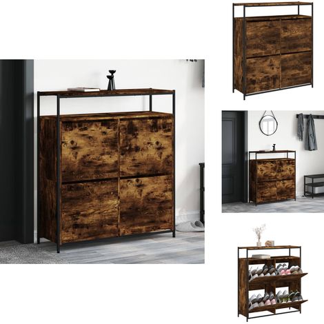 Armoire à chaussures 4 tiroirs rabattables chêne fumé - Meuble Chaussure - Étagère Chaussure - Range Chaussures - Rangement Intérieur - Meuble Entrée (1/5)