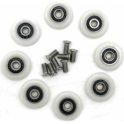 Lot de 8 roulettes de rechange pour porte de douche, diamètre 23 mm. Fixation pour porte et paroi de douche. (1/5)
