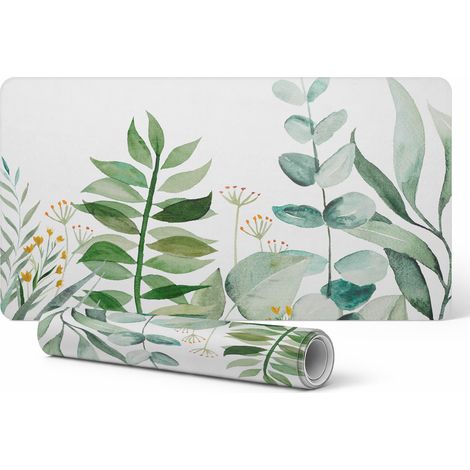 Alfombrilla de escritorio de vinilo con elegante estampado de hojas en acuarela, 90x45 cm.