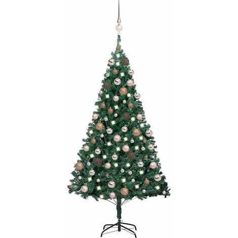 Sapin de Noël artificiel pré-éclairé et boules-Arbre de Noël vert 180 cm PVC 982323 (1/5)