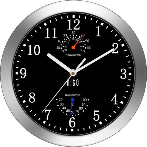 Horloge Murale silencieuse sans tic-tac, 25,4 cm, Mouvement de Balayage précis, Cadre en Aluminium argenté, Couvercle en Verre, décoration pour Cuisine, Salon, Chambre, Salle de Bain, (1/5)