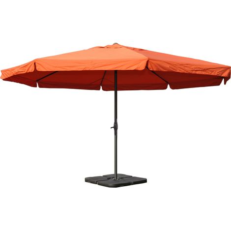 Parasol en aluminium Meran Pro, gastronomie, marché, avec volant, Ø 5m - terre cuite avec pied
