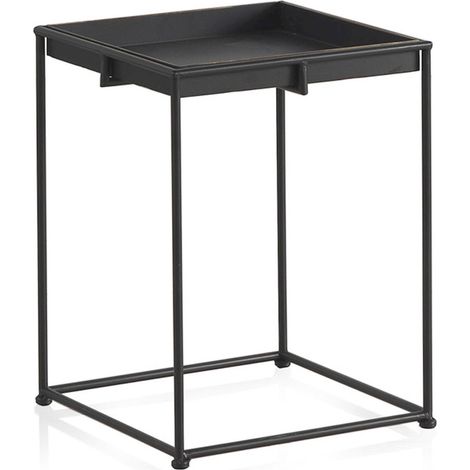 Table basse carrée métal noir plateau amovible moderne - noir profond avec détails gris (1/5)