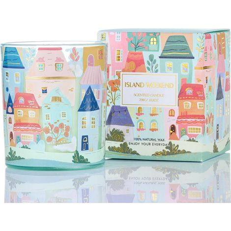 Duftkerze im Glas Insel Wochenende 290g Sojawachs 55h Brenndauer handbemaltes Design