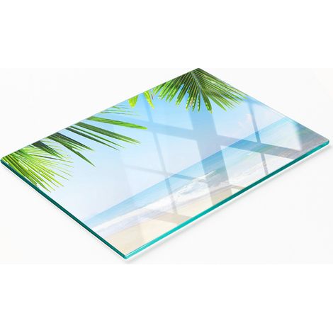 Tabla de cortar decorativa de cristal para cocina, diseño de playa tropical, 80x52 cm (1/5)